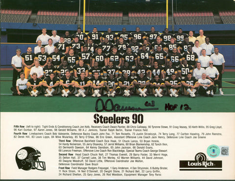 Steelers Dermontti Dawson HOF 12 Signed 8.5x11 1990 Team Photo BAS Wit #WQ32375