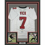 FRAMED Autographed/Signed MICHAEL MIKE VICK 33x42 Retro White Jersey BAS COA