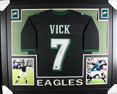 MICHAEL VICK (Eagles black SKYLINE) Signed Autographed Framed Jersey JSA