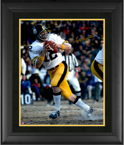 Terry Bradshaw Steelers Framed Signed 16x20 White Jersey Photograph
