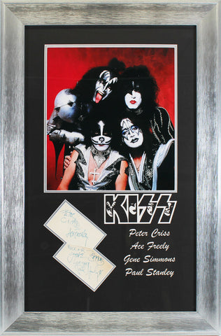 KISS (4) Simmons, Stanley +2 Signed & Framed 4.5x8 Cut Sig Display Tracks LOA
