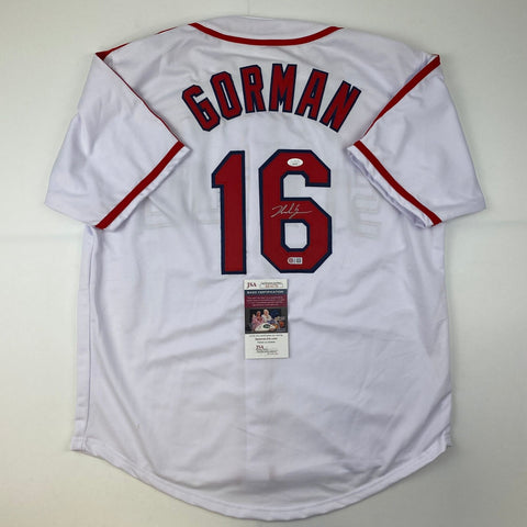 Autographed/Signed Nolan Gorman St. Louis White Baseball Jersey JSA COA