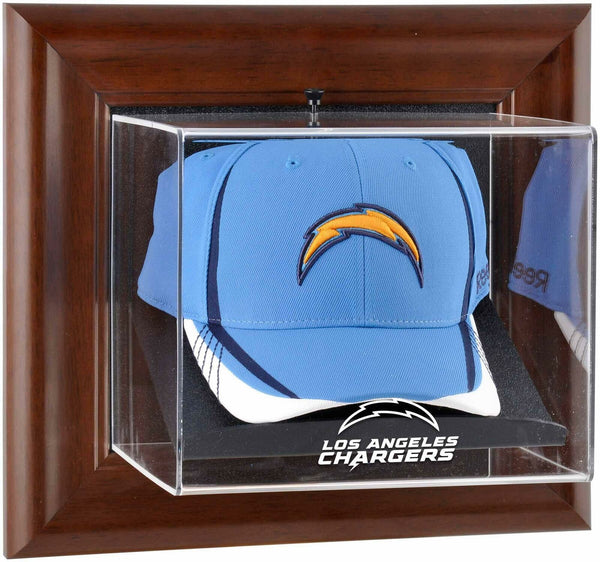 Los Angeles Chargers Brown Framed Wall-Mountable Cap Team Logo Display Case