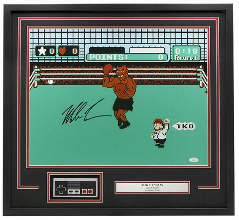 Mike Tyson Signed in Blue Framed 16x20 Punch Out Boxing Photo w/Controller JSA