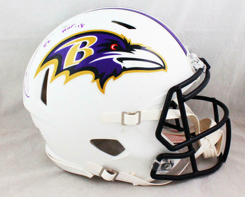 Ray Lewis Signed Ravens F/S Flat White Authentic Helmet w/ HOF- Beckett W Auth