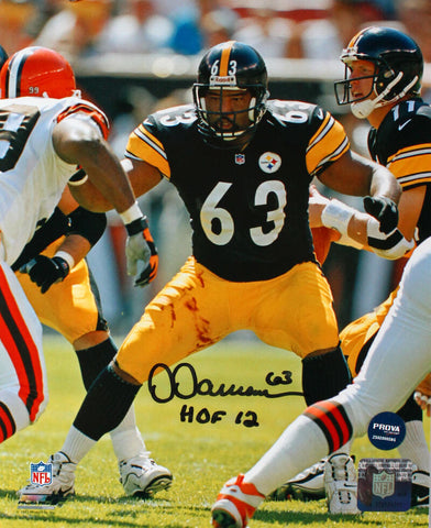 Dermontti Dawson Autographed Steelers 8x10 Blocking PF Photo w/HOF- Prova *Black
