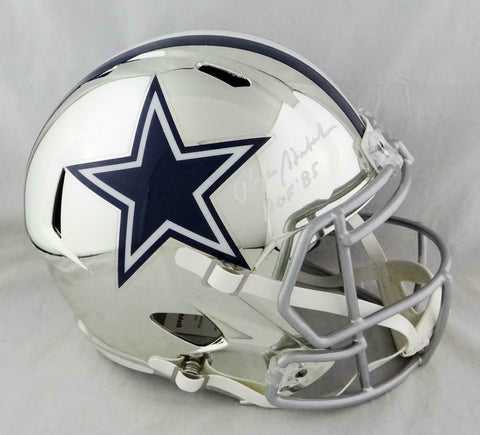Roger Staubach Signed Dallas Cowboys F/S Chrome Speed Helmet w/HOF- Beckett Auth
