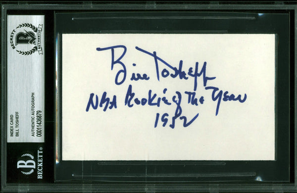 Hawks Bill Tosheff "NBA Rookie Of The Year 1952" Signed 3x5 Index Card BAS Slab