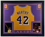 James Worthy Signed Lakers 35" x 43" Framed Jersey (Beckett Holo) 3xNBA Champion