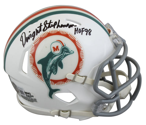 Dolphins Dwight Stephenson "HOF 98" Signed 1972 TB Speed Mini Helmet BAS Witness
