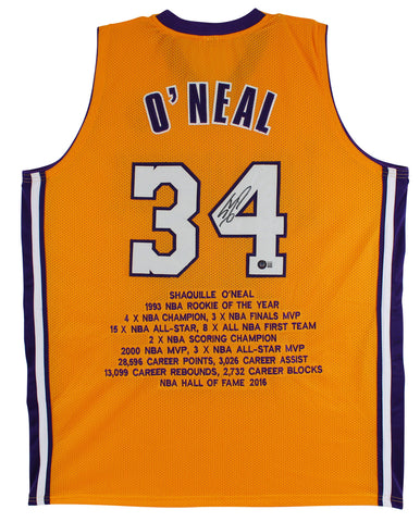 Shaquille O'Neal Authentic Signed Yellow Pro Style Jersey w/ Stats BAS Witnessed