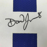 FRAMED Autographed/Signed DANIEL JONES 33x42 New York Blue Jersey Beckett COA