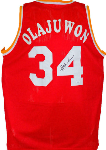 Hakeem Olajuwon Autographed Red Jersey- JSA Witnessed *Black