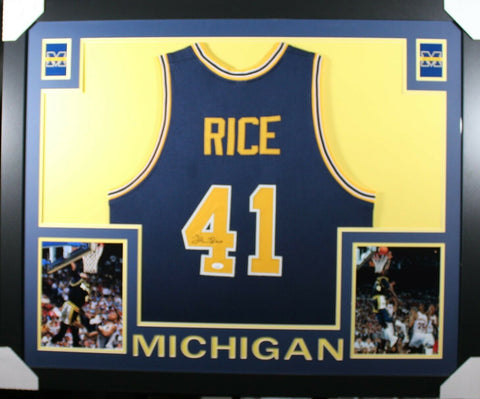 GLEN RICE (Michigan blue SKYLINE) Signed Autographed Framed Jersey JSA