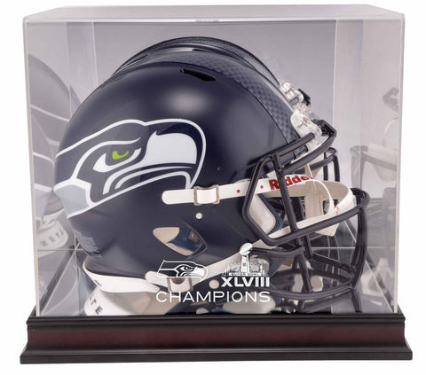 Seahawks Super Bowl XLVIII Champs Mahogany Helmet Logo Display Case