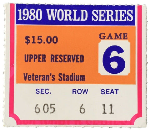 1980 World Series Game 6 Upper 600 Section Ticket Stub Phillies vs Royals