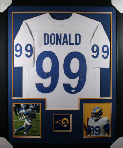 AARON DONALD (Rams white TOWER) Signed Autographed Framed Jersey JSA