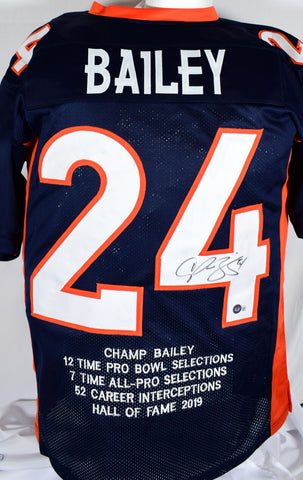 Champ Bailey Autographed Blue Pro Style STAT Jersey #2-Beckett W Hologram *Black