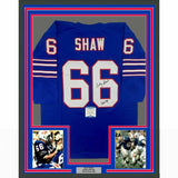 FRAMED Autographed/Signed BILLY SHAW HOF 99 33x42 Buffalo Blue Jersey BAS COA