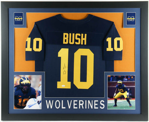 Devin Bush Jr. Signed Michigan Wolverines 35x43 Framed Jersey (JSA) Steelers L.B