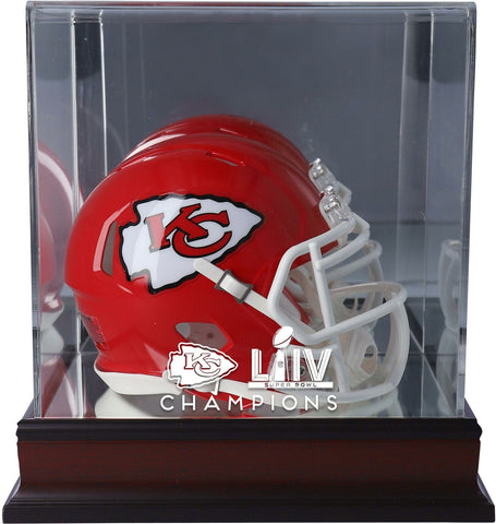 Kansas City Chiefs Super Bowl LIV Champs Mahogany Mini Helmet Logo Display Case