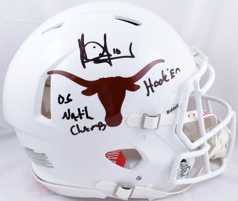 Vince Young Signed Texas F/S Speed Auth. Helmet w/Natl Champs Hook'em- Beckett W