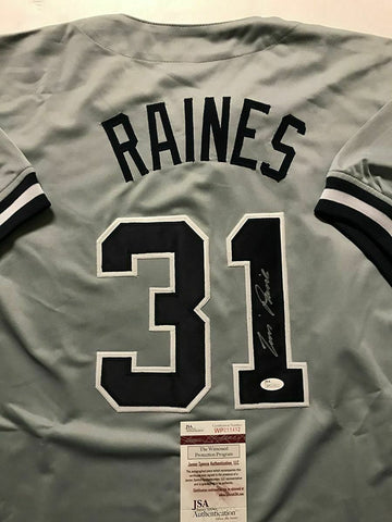 Autographed/Signed TIM RAINES New York Grey Baseball Jersey JSA COA Auto