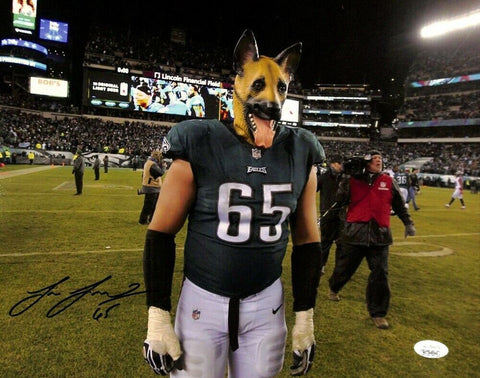Lane Johnson Signed Philadelphia Eagles 11x14 Underdog Mask Photo JSA ITP