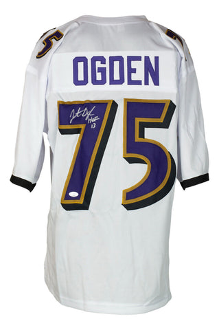 Jonathan Ogden Signed Custom White Pro Style Football Jersey HOF 13 Insc JSA