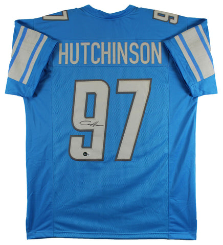 Aidan Hutchinson Authentic Signed Blue Pro Style Jersey BAS Witnessed