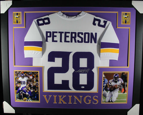 Adrian Peterson Autographed Pro Style Framed White XL Jersey Beckett 36205