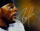 Ray Lewis Signed Ravens 16x20 PF Close Up In Rain Photo - Beckett Auth *White