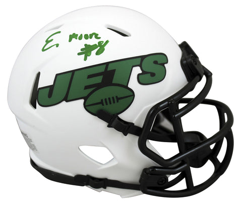 Jets Elijah Moore Authentic Signed Lunar Speed Mini Helmet BAS Witnessed