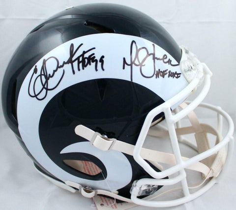 Faulk/Dickerson Signed Rams Speed Authentic FS Helmet w/ HOF- BA W Holo *Black