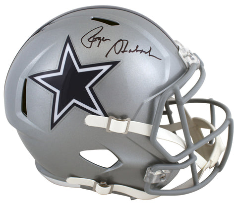 Cowboys Roger Staubach Signed Silver Full Size Speed Rep Helmet BAS Witnessed