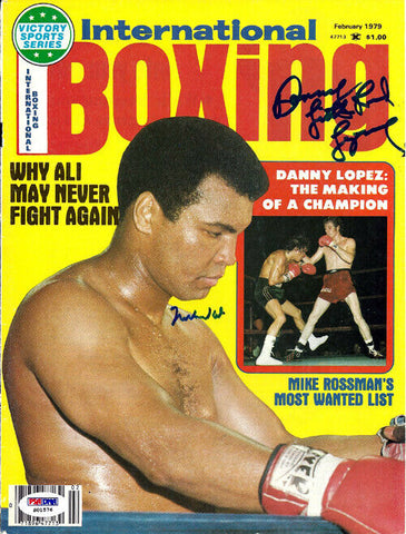 Muhammad Ali & Danny Lopez Autographed Signed International Boxing PSA S01576