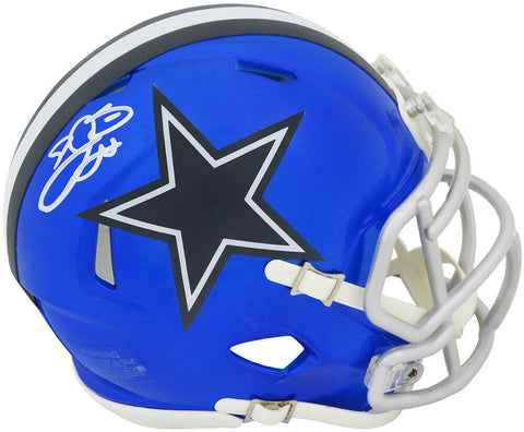 Emmitt Smith Signed Cowboys Flash Riddell Speed Mini Helmet (In Silver) (SS COA)
