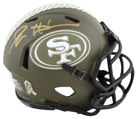 49ers Deion Sanders Signed Salute To Service Speed Mini Helmet w/ Gold Sig BAS W