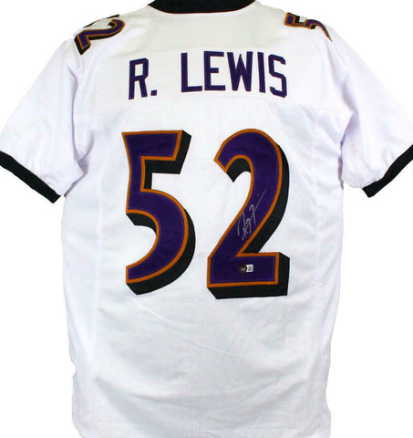 Ray Lewis Autographed White Pro Style Jersey-Beckett W Hologram *Silver