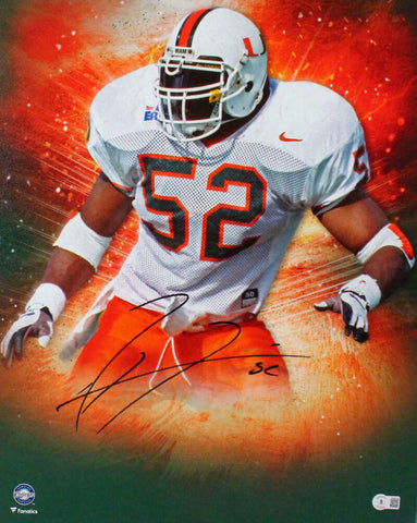 Ray Lewis Signed Miami Hurricanes Framed 16x20 Stretched Canvas- BA W Holo