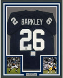 Framed Autographed/Signed Saquon Barkley 33x42 Penn State Blue Jersey BAS COA