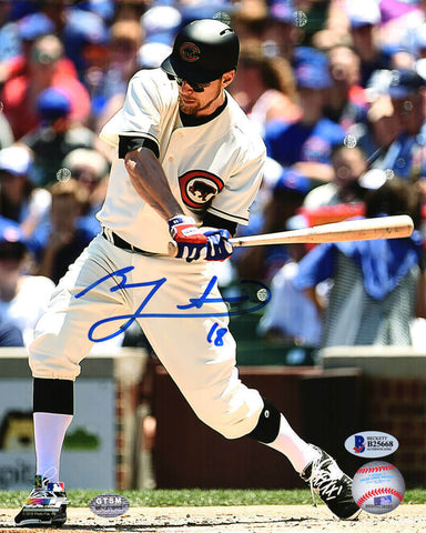 BEN ZOBRIST Signed Chicago Cubs Throwback Jersey Swinging Action 8x10 Photo -BAS