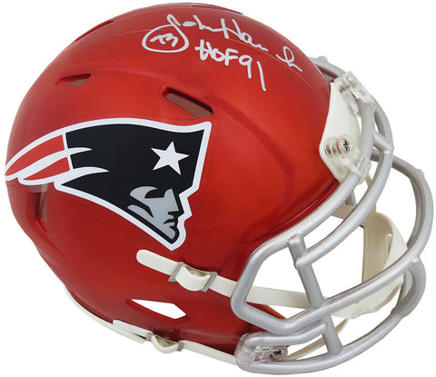 John Hannah Signed Patriots FLASH Riddell Speed Mini Helmet w/HOF'91 - (SS COA)