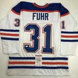 Autographed/Signed GRANT FUHR Edmonton White Hockey Jersey JSA COA Auto
