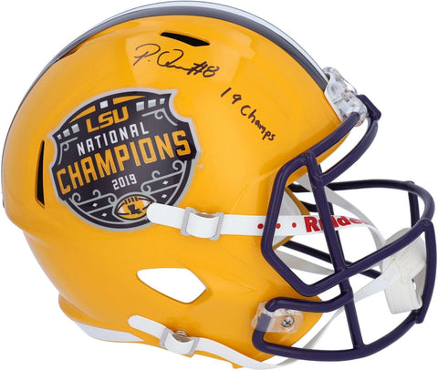 Patrick Queen LSU Signed CFP 2019 National Champs Rep Helmet & "19 Champs" Insc