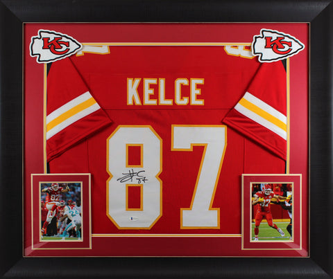 Travis Kelce Authentic Signed Red Pro Style Framed Jersey BAS Witnessed