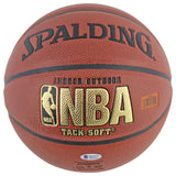 Lakers Magic Johnson Authentic Signed in Gold Spalding Brown Basketball BAS