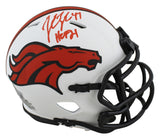 Broncos John Lynch "HOF 21" Signed Lunar Speed Mini Helmet BAS Witnessed