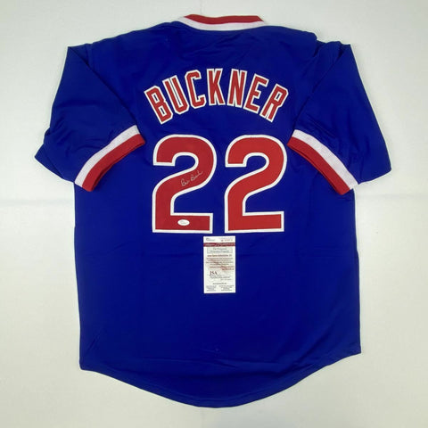 Autographed/Signed BILL BUCKNER Chicago Blue Baseball Jersey JSA COA Auto