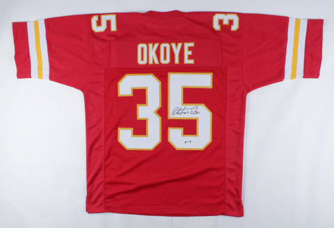 Christian Okoye Signed Chiefs Jersey (PSA COA) NFL Rushing Yards Ldr 1989
